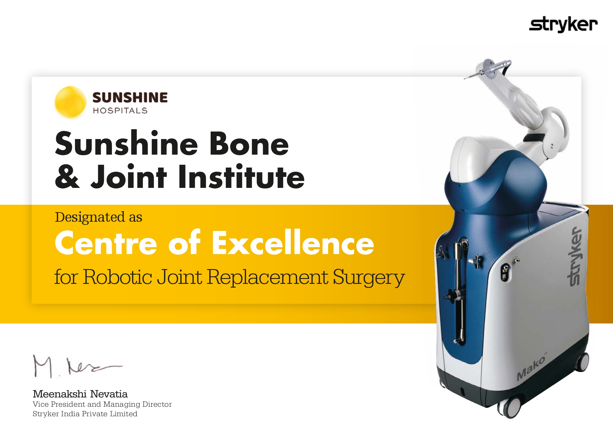 Centre of Excellence for Robotic Joint Replacement Surgery Certificate